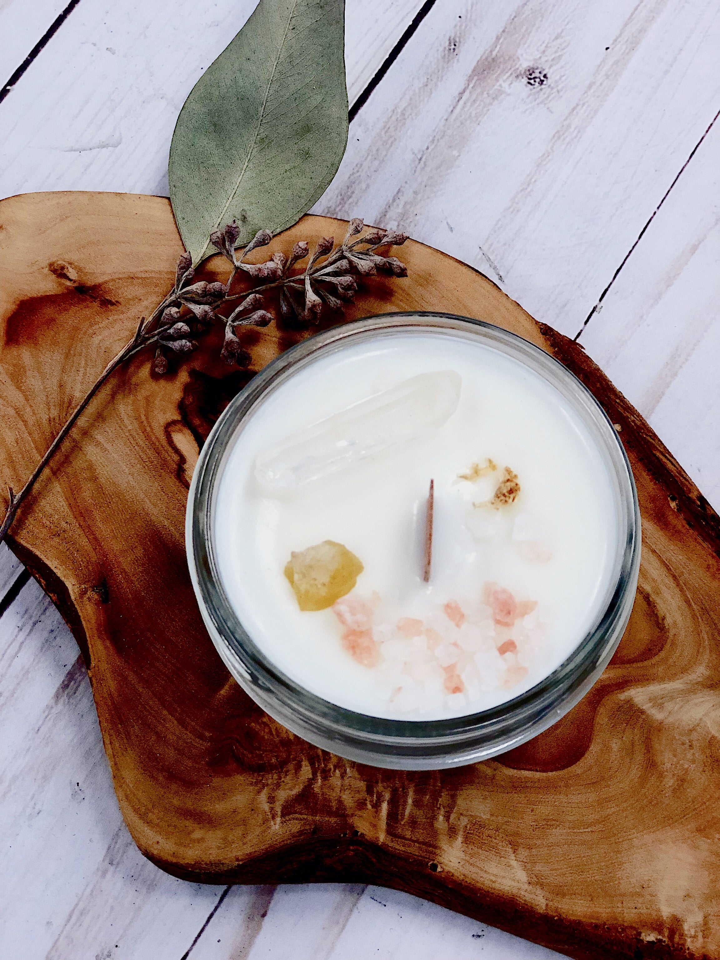 Space Clearing Organic Intention Candle with Palo Santo & Quartz Crystal