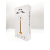 eco friendly bamboo electric toothbrush packed in a white box with a white background