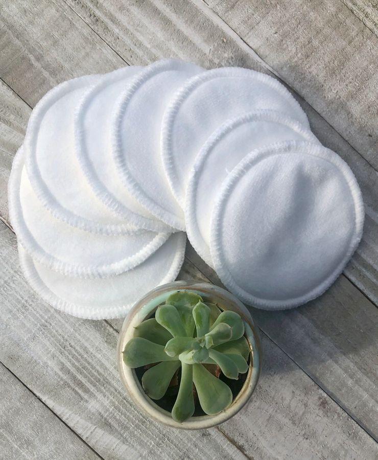 Reusable Bamboo Cotton Makeup Remover Pads birds eye view shot with pot plant at bottom for visual appeal