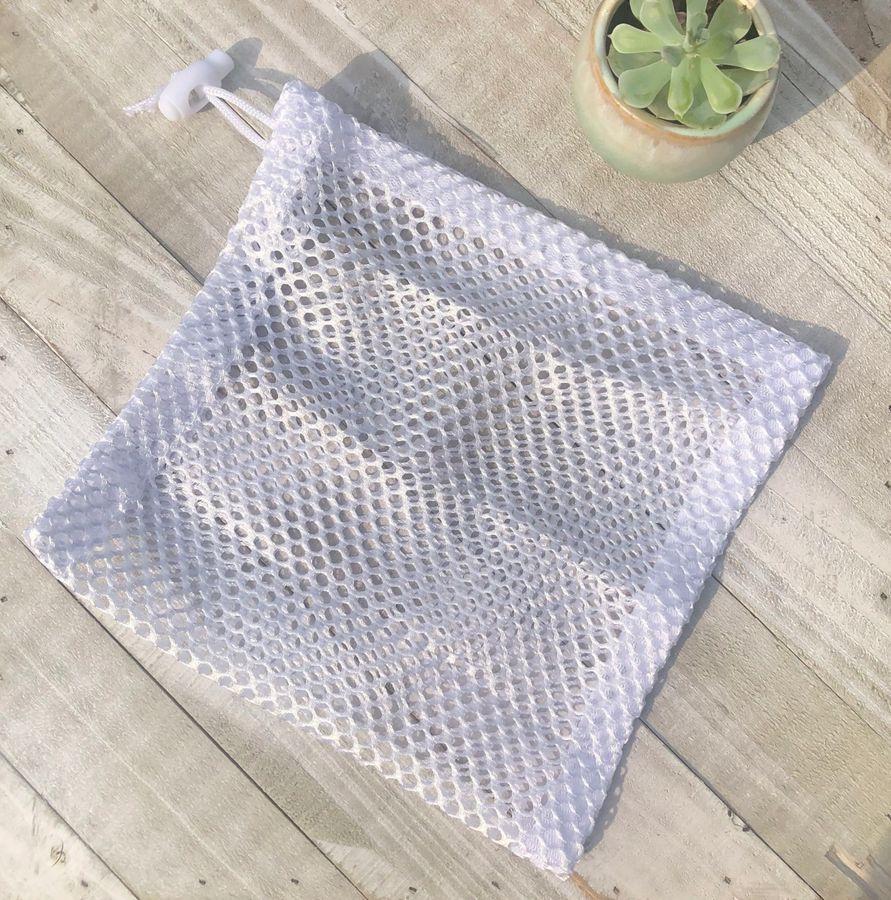 birds eye view shot of the white mesh Laundry Bag 